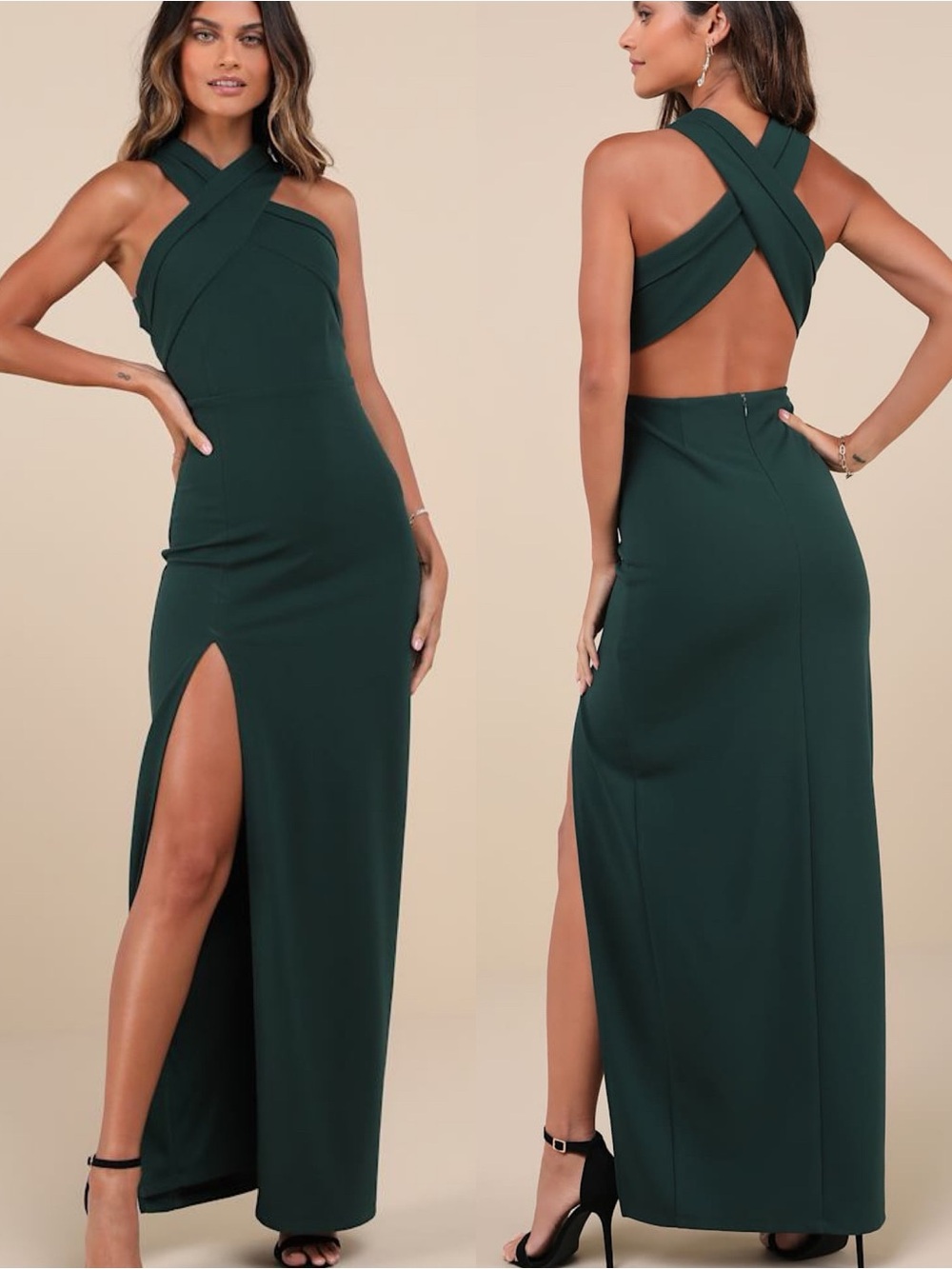 Lulus | Head to Cocktail Hour Emerald Green Halter Neck Maxi Dress